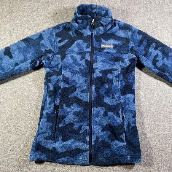 Columbia Full Zip‎ Fleece Jacket Youth Size Medium Blue Camo Lightweight - Picture 1 of 8